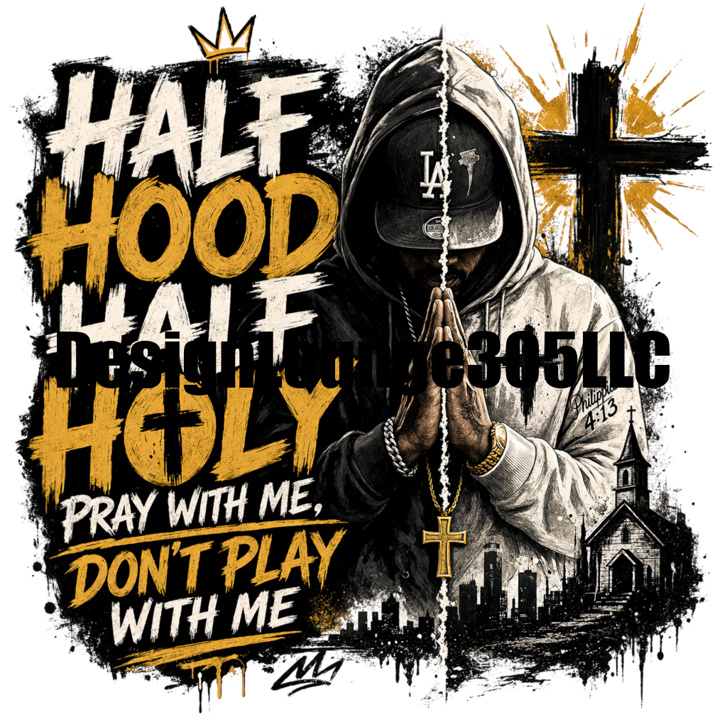 Half Hood Half Holy Man (Ready to Press DTF Transfer)